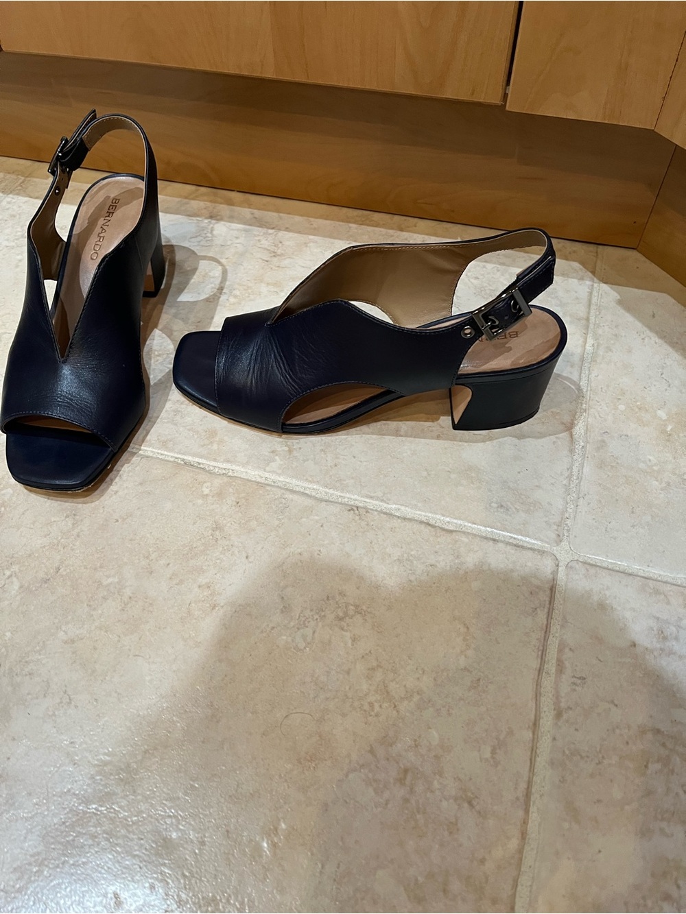 Bandolino navy Open-Toe Slingback Block Heel Sandals